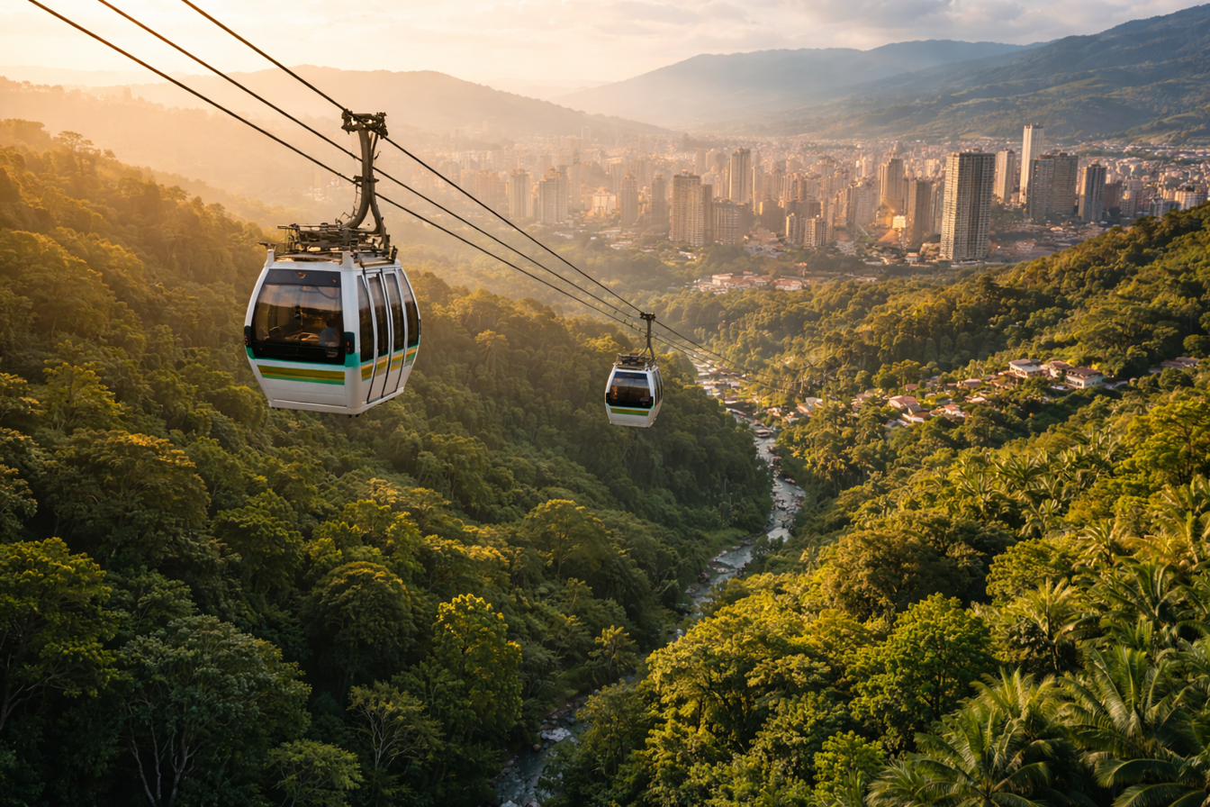 Metrocable de Medellín con montañas